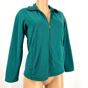 Lands End Women’s S Turquoise Green Full Zip Up Soft Fleece Jacket Sweater Top
